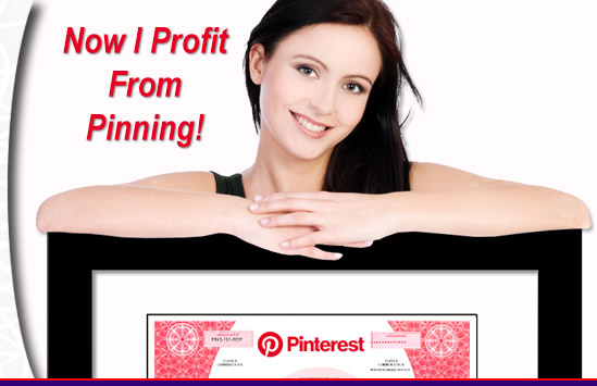 woman leaning on framed share of pinterest stock with text that says now i profit from pinning
