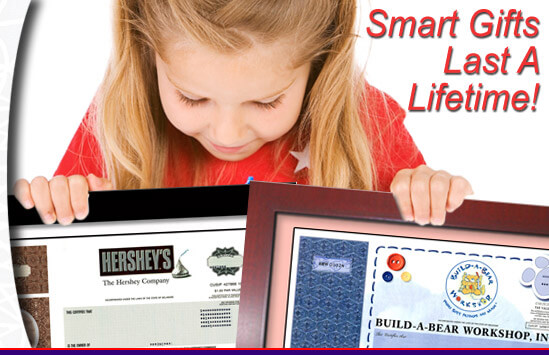 smart gifts last a lifetime. young girl looking down at her framed stock gifts