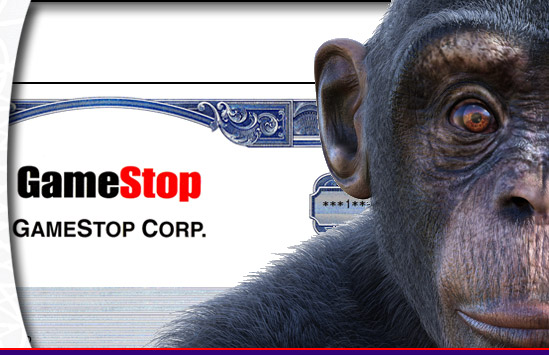 ape with gamestop stock in background