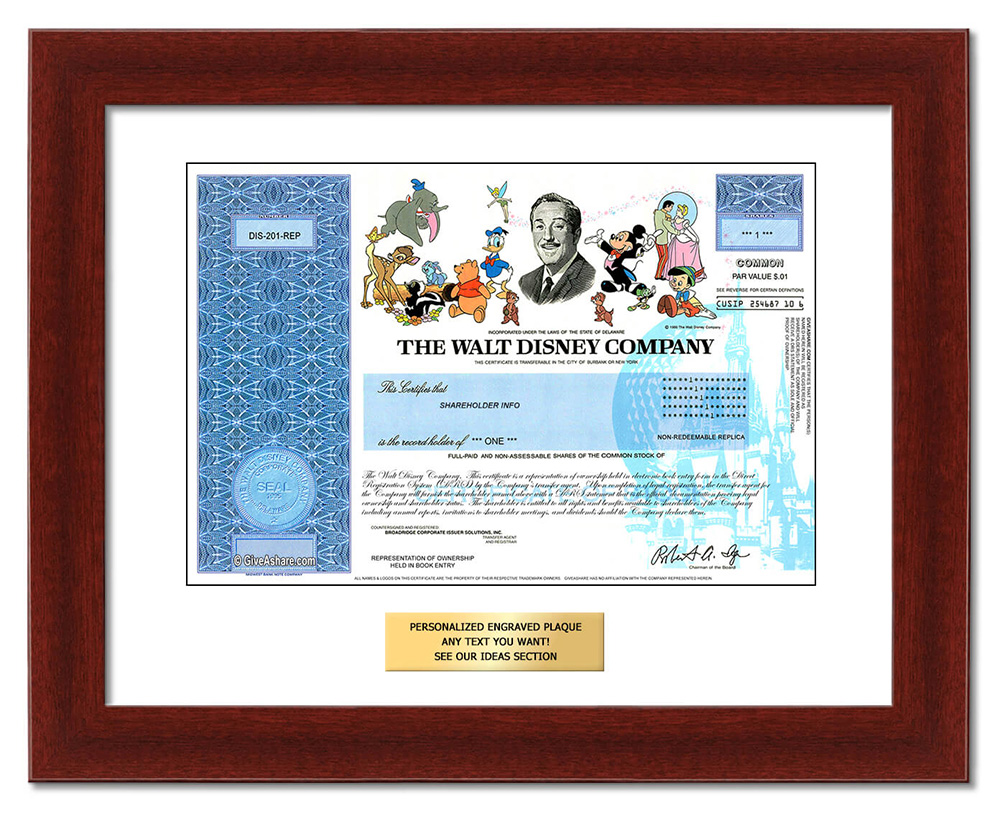 Framed Share of Disney Stock