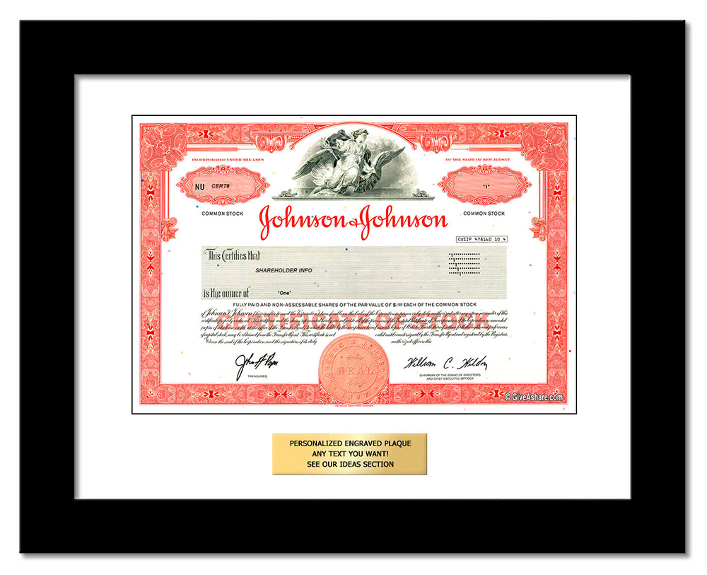 Framed Johnson Johnson Stock Gift