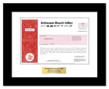 framed Anheuser-Busch stock gift