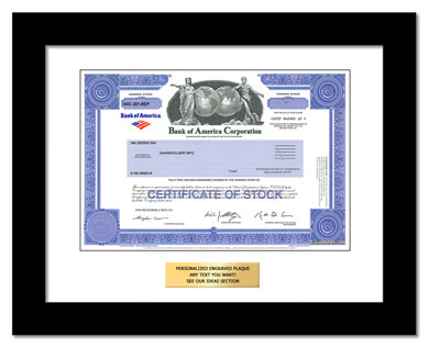 framed Bank of America stock gift