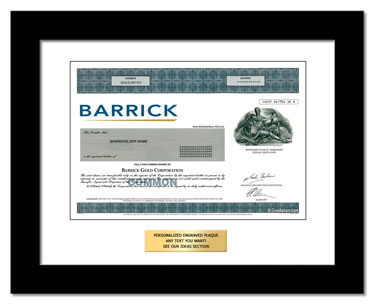 framed Barrick Gold stock gift