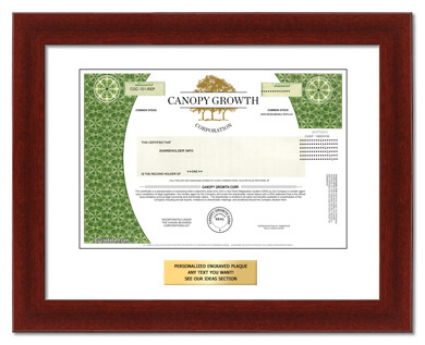 framed Canopy Growth stock gift