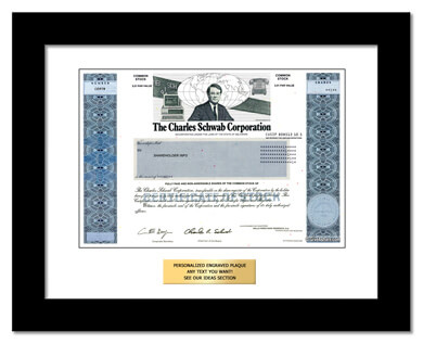 framed Charles Schwab stock gift