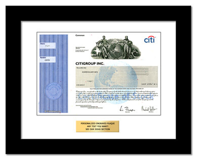 framed Citigroup stock gift