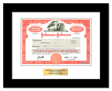 framed Johnson & Johnson stock gift