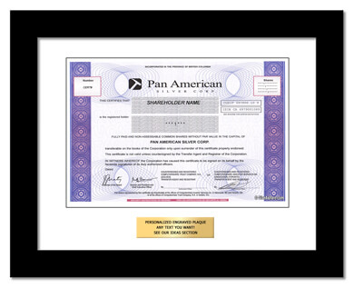 framed Pan American Silver stock gift