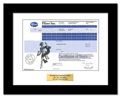 framed Pfizer stock gift