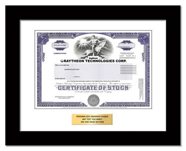 framed Raytheon Technologies stock gift