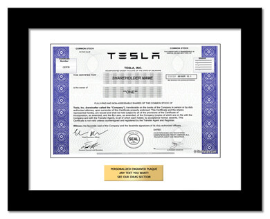 framed Tesla stock gift