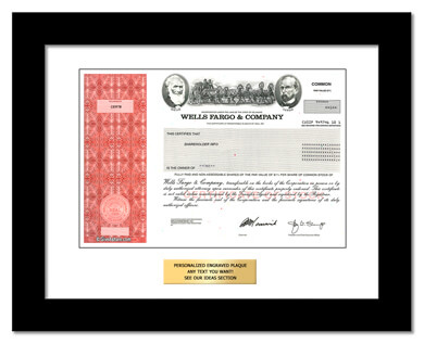 framed Wells Fargo stock gift