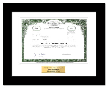 framed Willamette Valley Vineyards stock gift