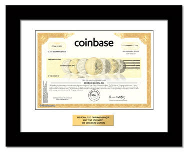 framed Coinbase stock gift