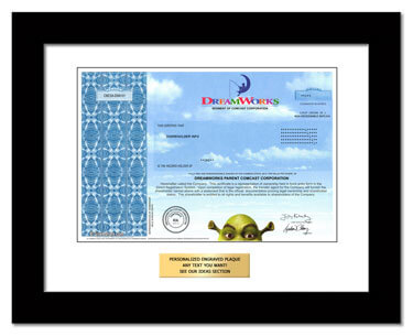 framed Dreamworks (Comcast) stock gift